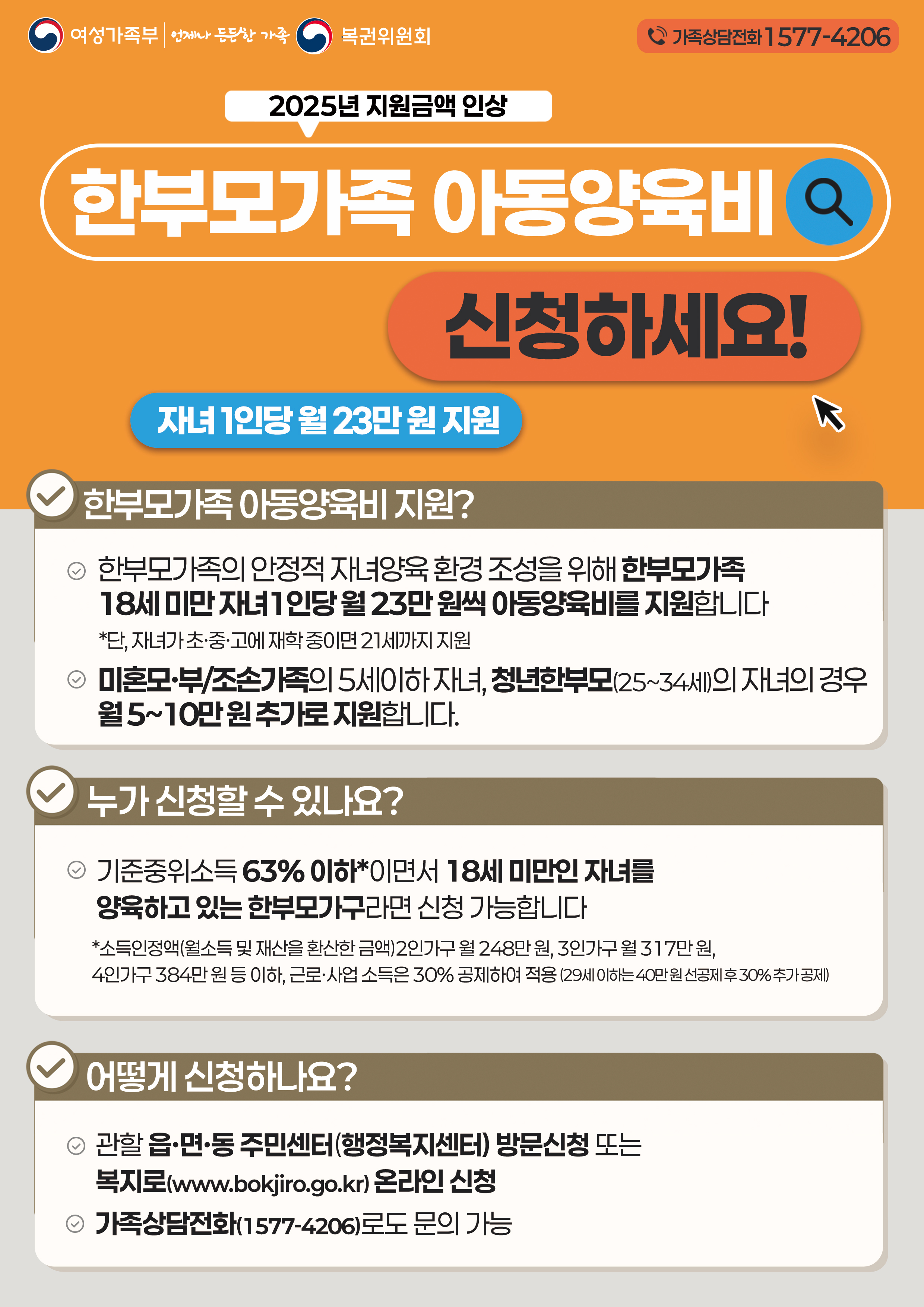 한부모가족 및 청소년한부모 아동양육비 신청안내 이미지